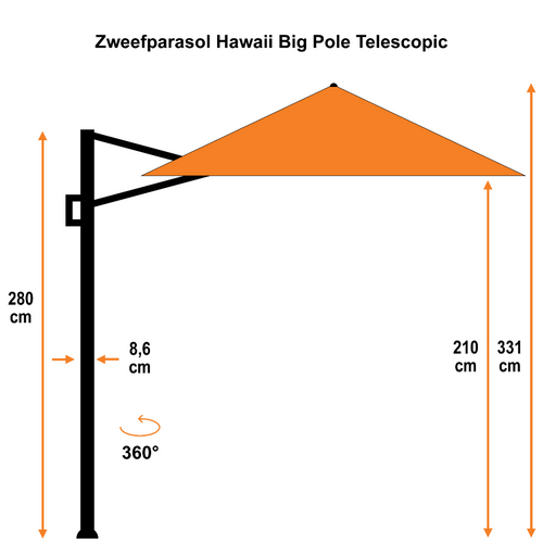 Garden Impressions zweefparasol Hawaii Big Pole Telescopic zwart - 300x400 cm - vtwonen shop