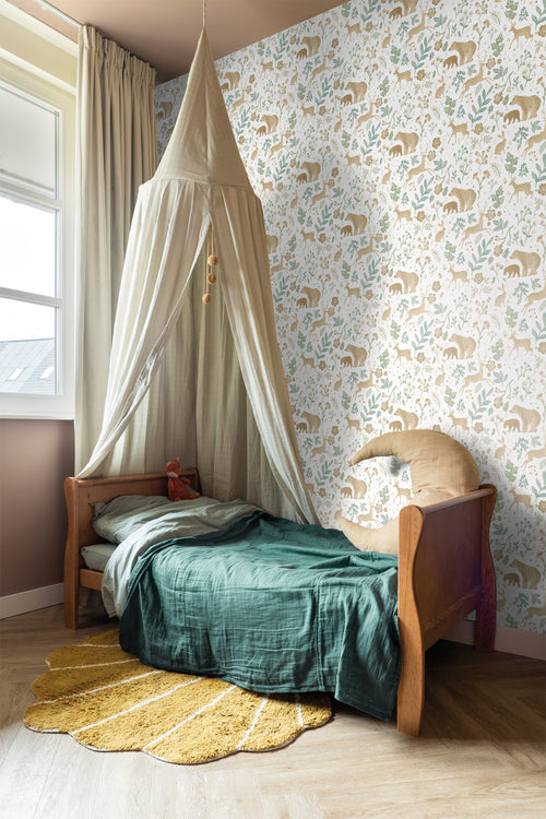 ESTAhome behang bos met bosdieren groen en beige - 53 cm x 10.05 m - 139586