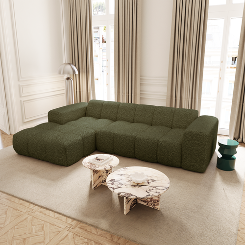 Premium Interiors - Linkerhoekbank BLOOM - bouclette olijfgroen 290cm