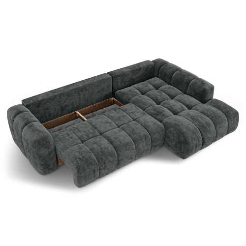 Premium Interiors - Rechthoekige hoekbank met slaapfunctie en opbergruimte SKY - gewaafd fluweel leisteengrijs 310cm
