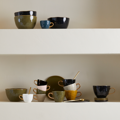 Good Morning serviesset cup cappuccino/tea kopje met bord en kom -  Zwart - 6 delig