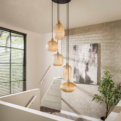 Giga Meubel Hanglamp V-Shape Pattern - Amber - 5-Lichts - 40x40x180cm - vtwonen shop