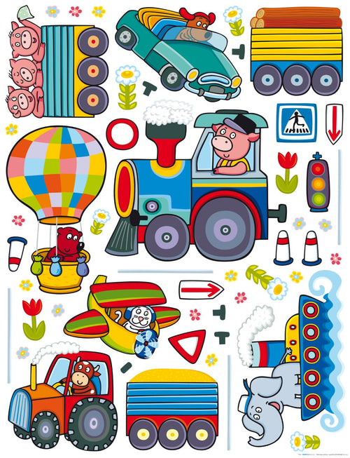 Sanders & Sanders muursticker boerderij dieren blauw, groen en geel - 85 x 65 cm - 600244