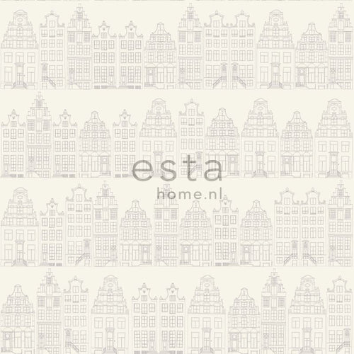 ESTAhome behang Amsterdamse huizen zilver - 53 cm x 10.05 m - 137716