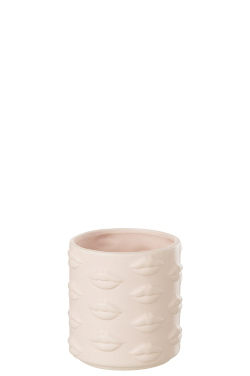 J-Line bloempot Kus Dolomiet - keramiek - roze - 2 stuks - Ø 14 cm