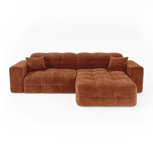 Premium Interiors - Rechthoekige hoekbank COCOON - gewaafd fluweel terracotta 230cm