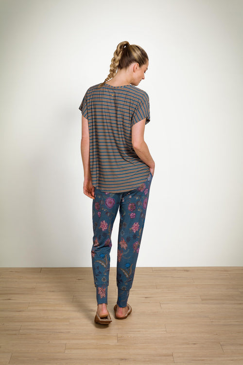 Pip Studio - Tatum Pyjama t-shirt - Korte mouw Dames - Kente Stripe - Blauw - XS