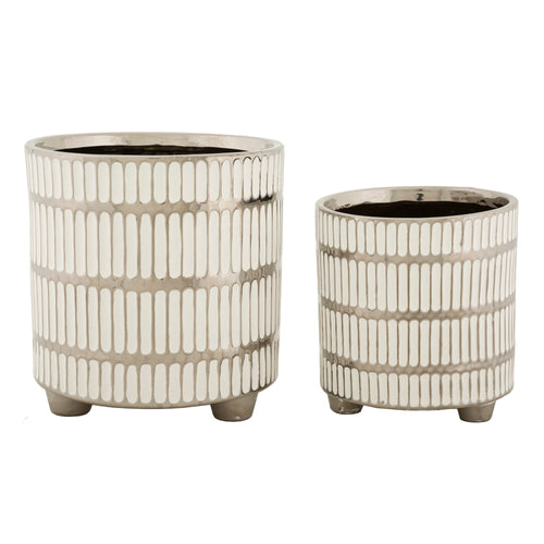 Mauro Ferretti plantenbak - set van 2 - Ø 22,5x24-18x19 - wit/goud