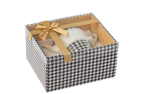 J-Line theepot Pied-Poule - porselein - wit/zwart