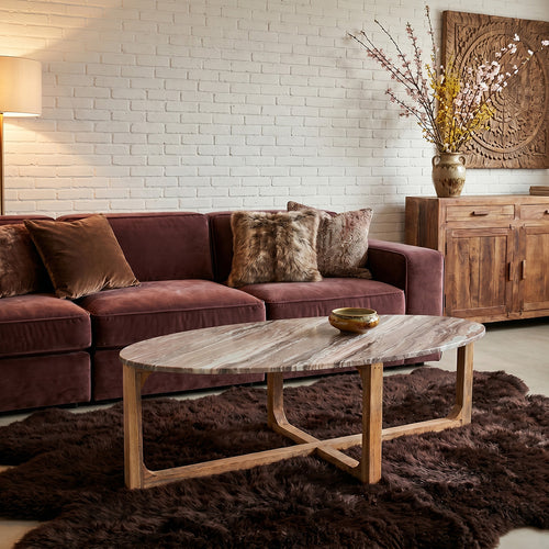 Ovale marmeren salontafel - Fantasy bruin - 120x60x38 cm
