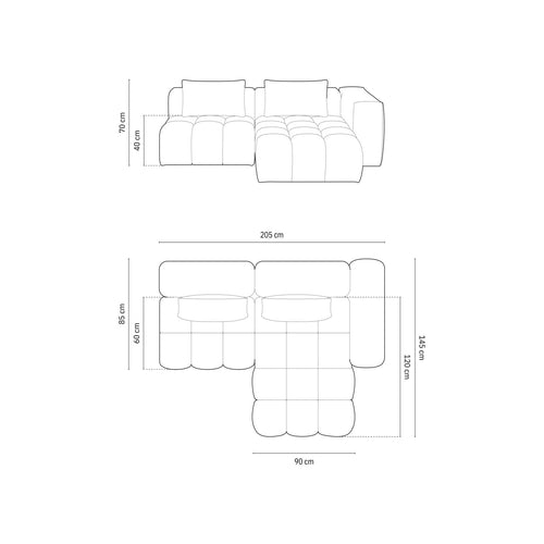 Cosmopolitan Design - Modulaire hoekbank rechts Verona 3-zits, structurele stof koraal - 145x205x70cm