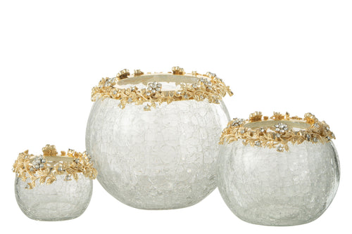 J-Line kaarshouder Volve - metaal/glas - goud/transparant - large