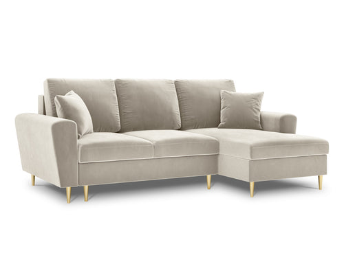 Cosmopolitan Design Converteerbare hoekbank rechts met opbergdoos Kyoto 4-zits, flueel, lichtbeige - 145x241x88cm