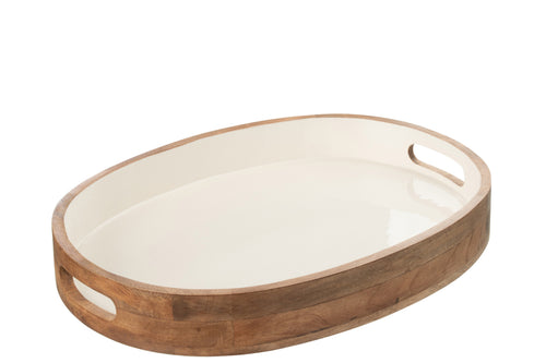 J-Line plateau Ovaal Kos - dienblad - hout - bruin/wit