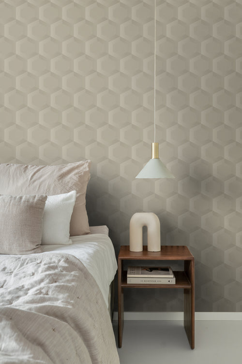 Origin Wallcoverings eco-texture vliesbehang 3d hexagon motief zand beige - 0.53 x 10.05 m - 348019 - vtwonen shop