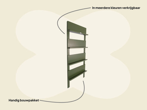 MaximaVida wandrek Jamie olijfgroen boekenrek - tijdschriftenrek - 180 x 80 cm
