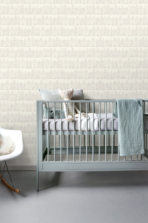 ESTAhome behang Amsterdamse huizen zilver - 53 cm x 10.05 m - 137716
