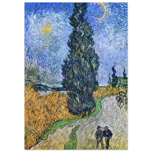 Artfulprints Poster Vincent van Gogh - Landweg in de Provence bij nacht   - 30x40 cm - Blauw