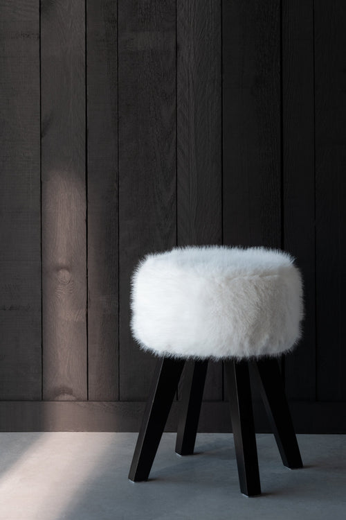 J-Line kruk Fur With Wooden - hout - wit