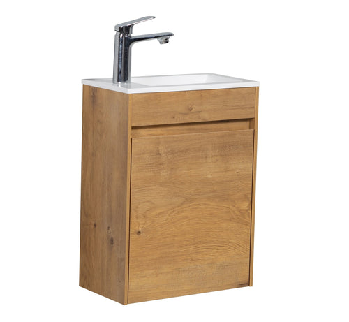 Badplaats Toiletmeubel Sinta 40 x 22 cm – Eiken – Fonteinmeubel met Witte Wastafel