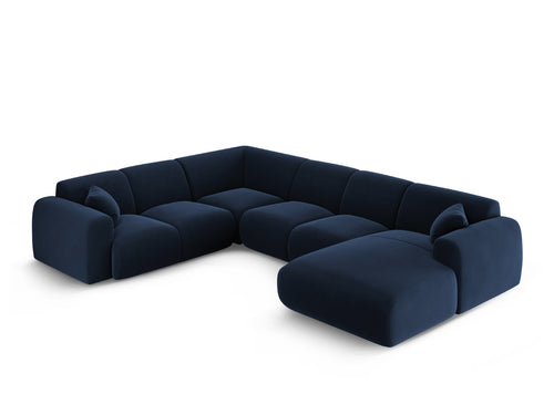 Cosmopolitan Design Panoramische hoekbank links Nolio 6-zits, flueel koningsblauw - 252x342x72cm