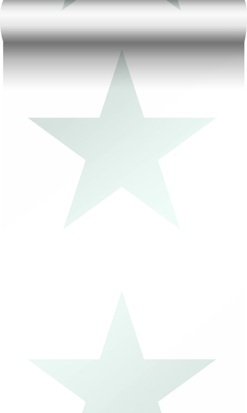 Origin behang grote ster mat wit en glanzend pastel mintgroen - 53 cm x 10.05 m - 347506