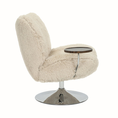 DÉJA Living Draaifauteuil Morten - Taupe Fluffy/Chrome - Incl. Tafeltje - vtwonen shop