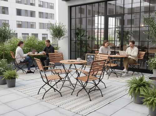 MaximaVida inklapbare ronde acacia bistroset Toscana 70 cm zwart- stoelen met armleuning - vtwonen shop