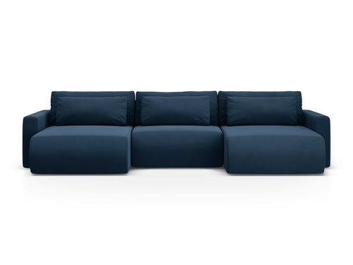 Cosmopolitan Design Converteerbare panoramische bank met opbergdoos Belfast 4-zits, flueel koningsblauw - 149x340x84cm