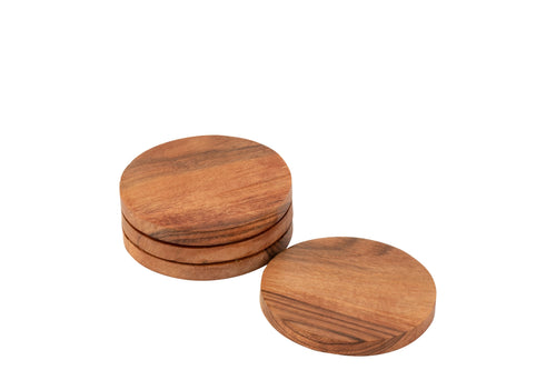 J-Line onderzetter Rond Acacia - hout - naturel - 4 stuks