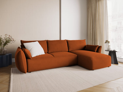 Cosmopolitan Design Converteerbare hoekbank rechts met opbergdoos Matera 4-zits, flueel terracotta - 173x253x86cm