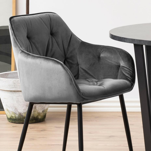 BRAM Eetkamerstoel Moala - Set Van 2 - Fluweel Grijs Met Mat Zwarte Poten - vtwonen shop