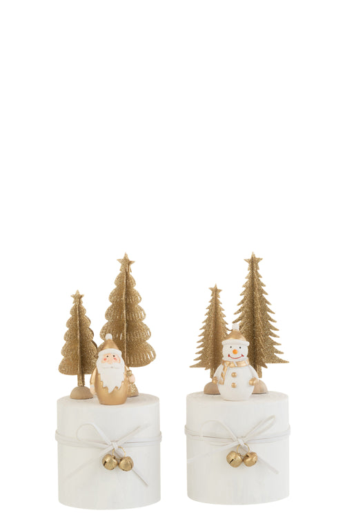 J-Line kerstdecoratie Rond - hout - wit/goud - 2 stuks