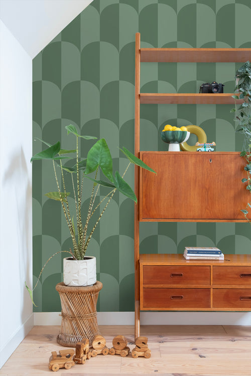 ESTAhome behang art deco bogen vergrijsd zeegroen - 53 cm x 10.05 m - 139995 - vtwonen shop