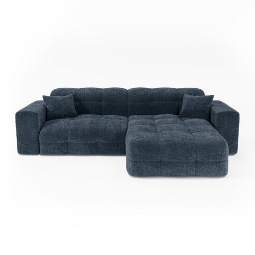 Premium Interiors - Rechthoekige hoekbank COCOON - gewaafd fluweel minerale blauw 230cm