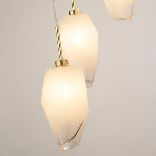 Searchlight Rocky 5-lichts clusterlamp met plafondlamp, satijnen messing metaal en glas
