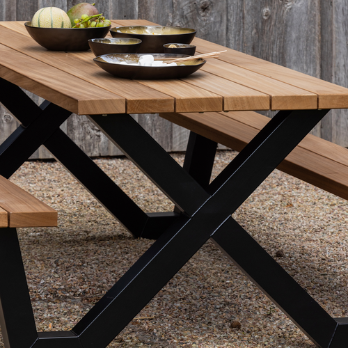 WOOOD picknicktafel met x-poot buiten Tablo - Ayous/Metaal - Naturel - 75x206x145 - vtwonen shop