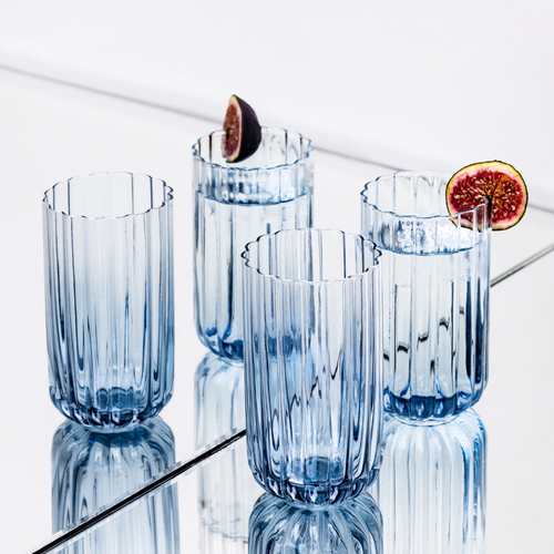Brut Homeware | Longdrink Gaia | Set van 4 | Sapglas | 460ml | blauw
