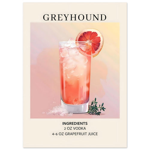 Artfulprints Poster Greyhound cocktail - Ingrediënten   - 50x70 cm - Roze