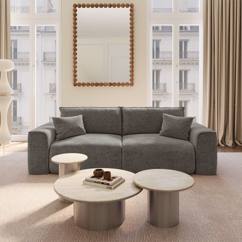 Premium Interiors - Snel uitklapbare slaapbank COMO - bouclé-stof grafietgrijs 236cm