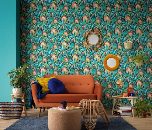 Erismann behang tropische bladeren turquoise - 53 cm x 10.05 m - 661621 - vtwonen shop