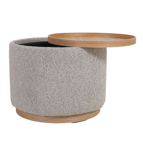 DÉJA Living Salontafel Marcia – Rond – Met Opbergruimte – Essen Fineer – 55x55x42 cm – Taupe/Naturel