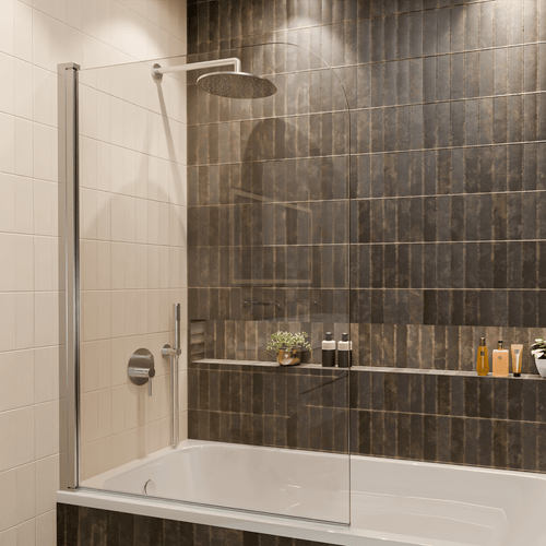 LOMAZOO badwand Palmas - draaibaar - anti kalk nano coating - helder glas - chroom - 100 x 140 cm