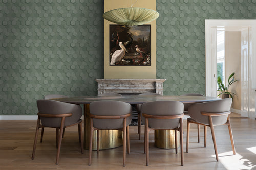 Origin Wallcoverings behang 3d hexagon motief vergrijsd groen - 53 cm x 10.05 m - 347851 - vtwonen shop