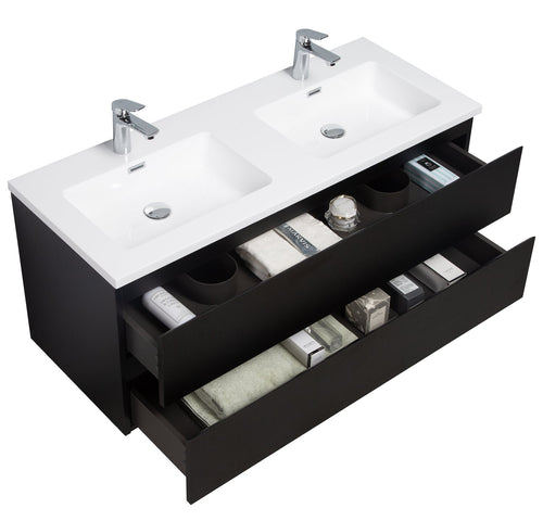 Badplaats Badkamermeubel Set Angela 120 cm – Zwart Houtnerf – Badmeubel met Wastafel