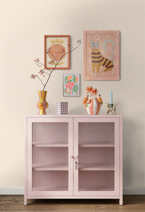 ESTAhome behang ruitjes licht terracotta - 50 x 900 cm - 131642