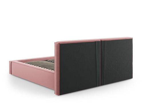 Cosmopolitan Design Opbergbed met dubbel hoofdbord Arendal 200x200cm, flueel, roze - 228x251x97.5cm