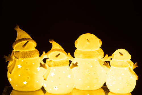 J-Line figuur Sneeuwpop - keramiek - wit/beige - large - 2 stuks - LED - vtwonen shop