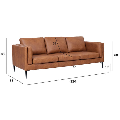 Furnhouse 3-zitsbank Valencia - Cognacbruin - Leer - 88x220x101