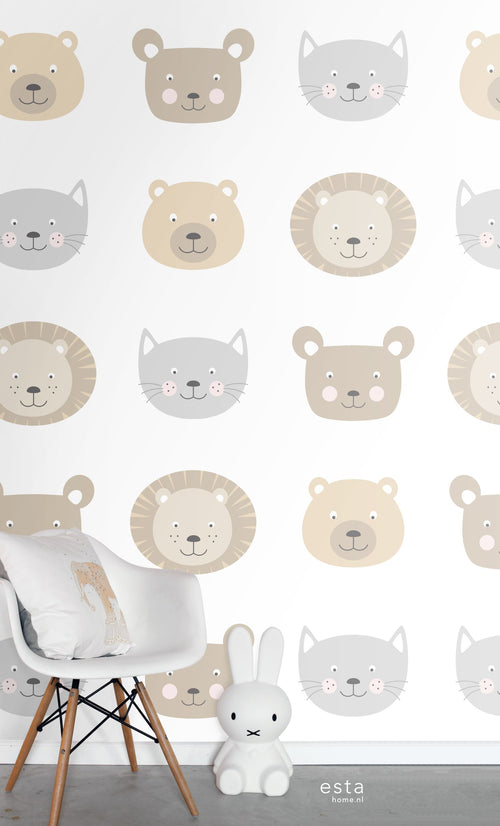 ESTAhome XXL behang dierenkoppen beige, bruin en grijs - 50 x 837 cm - 158932 - vtwonen shop